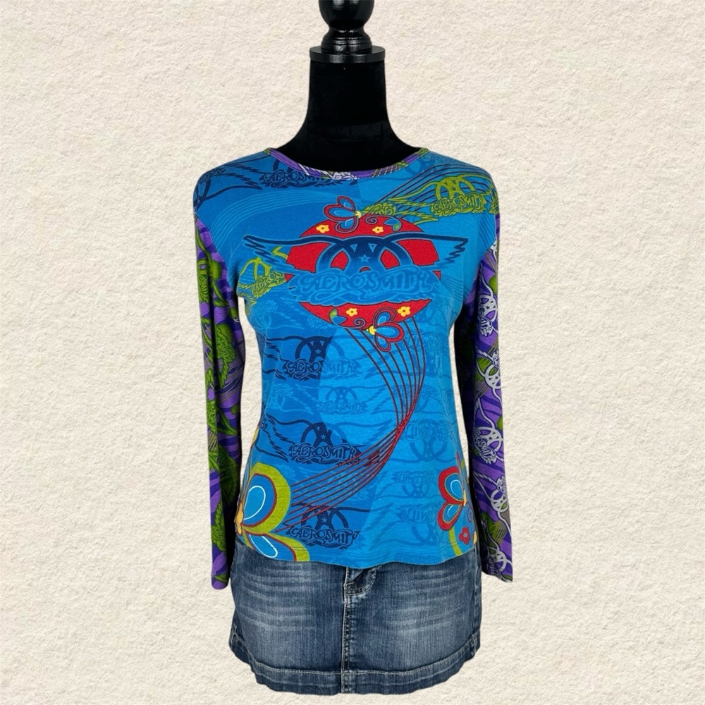 Giant Vintage Rare Multicolored Aerosmith Graphic Long Sleeve Top